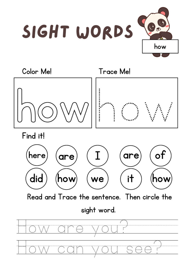 A4 SIGHT WORDS SHEETS