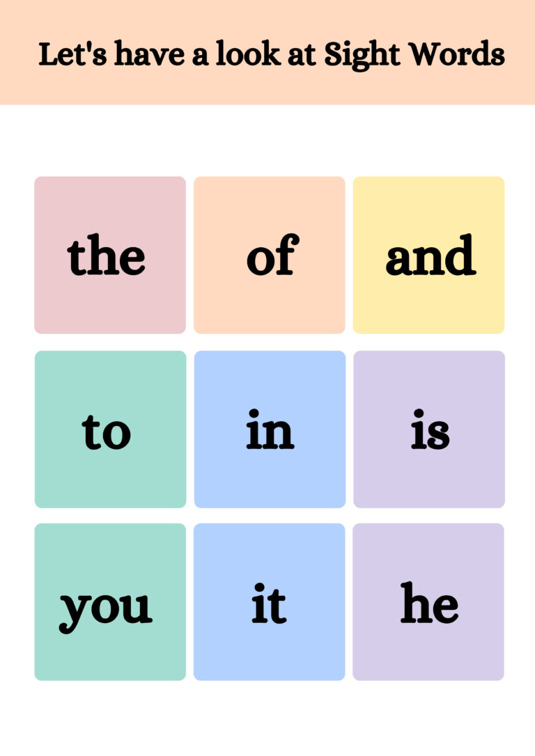 A4 SIGHT WORDS SHEETS