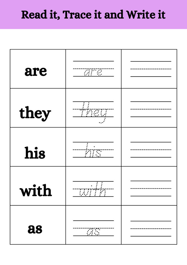 A4 SIGHT WORDS SHEETS