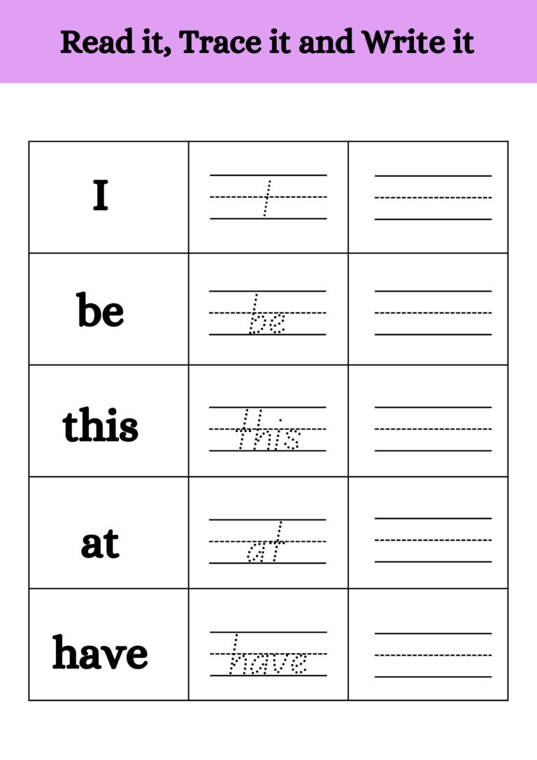 A4 SIGHT WORDS SHEETS