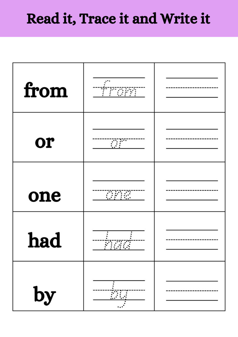 A4 SIGHT WORDS SHEETS